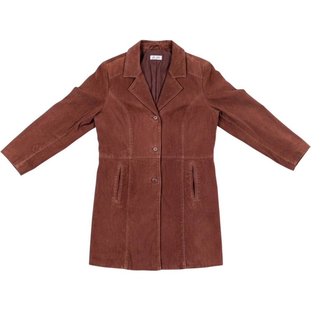 Denim & Co. Suede Leather Longline Blazer Jacket Large Brown Boho Western Coat